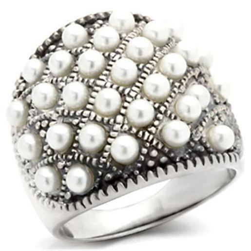 Picture of 410108 - 925 Sterling Silver Ring Antique Tone Women Synthetic White