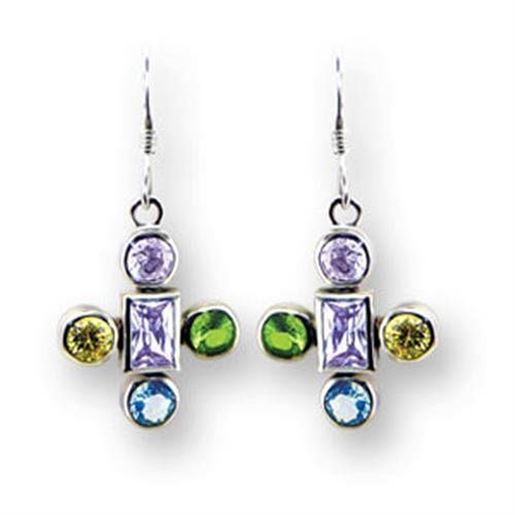 Picture of 414203 - 925 Sterling Silver Earrings High-Polished Women AAA Grade CZ Multi Color