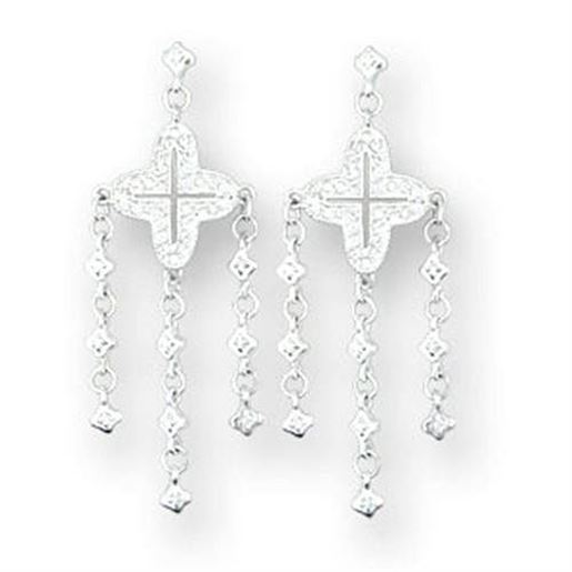 Picture of 414222 - 925 Sterling Silver Earrings High-Polished Women AAA Grade CZ Clear