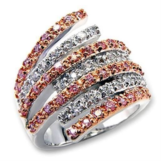 Picture of 60207 - Brass Ring Rose Gold + Rhodium Women AAA Grade CZ Rose