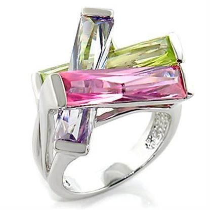 Picture of 6X004 - Brass Ring Rhodium Women AAA Grade CZ Multi Color