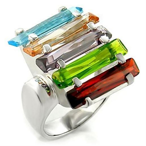 Picture of 6X007 - Brass Ring Rhodium Women AAA Grade CZ Multi Color