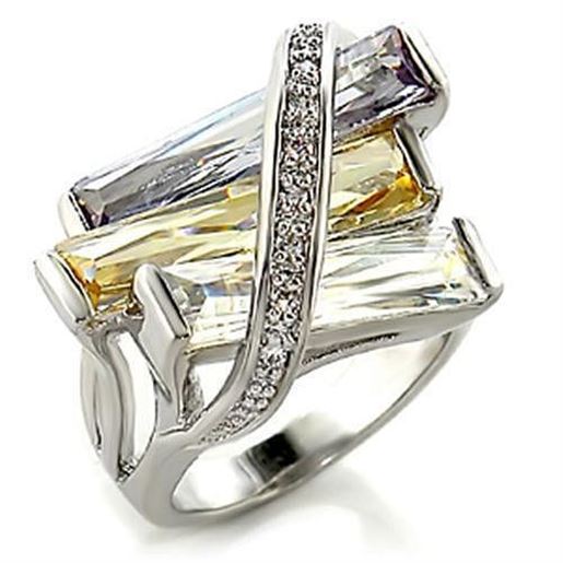 Picture of 6X016 - Brass Ring Rhodium Women AAA Grade CZ Multi Color