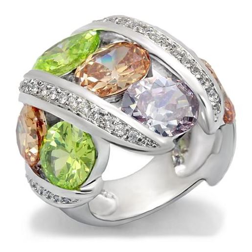 Picture of 6X019 - Brass Ring Rhodium Women AAA Grade CZ Multi Color