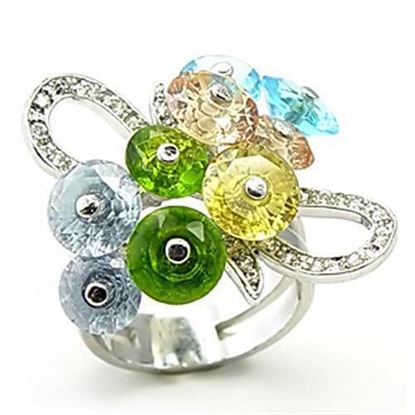 Picture of 6X029 - Brass Ring Rhodium Women AAA Grade CZ Multi Color