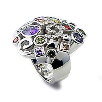 Picture of 6X051 - Brass Ring Rhodium Women AAA Grade CZ Multi Color