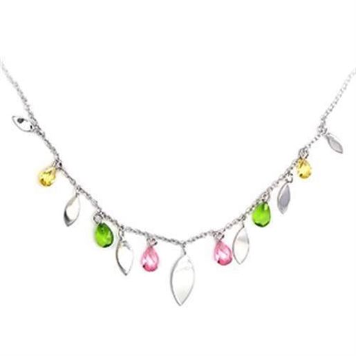 Picture of 6X106 - 925 Sterling Silver Necklace High-Polished Women AAA Grade CZ Multi Color