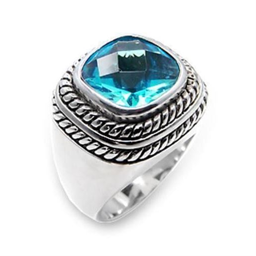 Picture of 6X209 - 925 Sterling Silver Ring Rhodium Women Synthetic Sea Blue