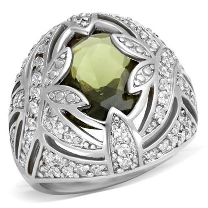 Picture of 71001 - Brass Ring Rhodium Women AAA Grade CZ Olivine color