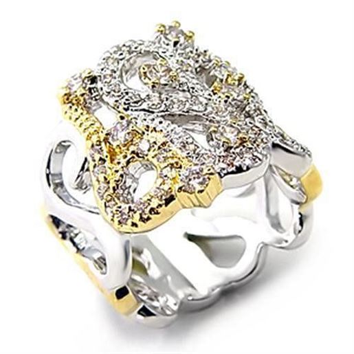 Picture of 7X090 - Brass Ring Reverse Two-Tone Women AAA Grade CZ Clear