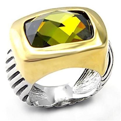 Picture of 7X127 - Brass Ring Reverse Two-Tone Women AAA Grade CZ Olivine color