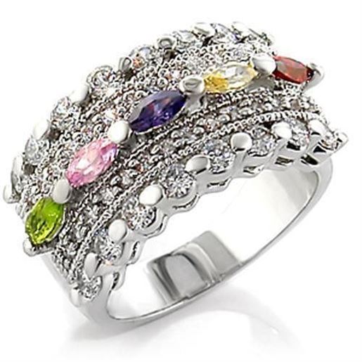 Picture of 7X129 - Brass Ring Rhodium Women AAA Grade CZ Multi Color