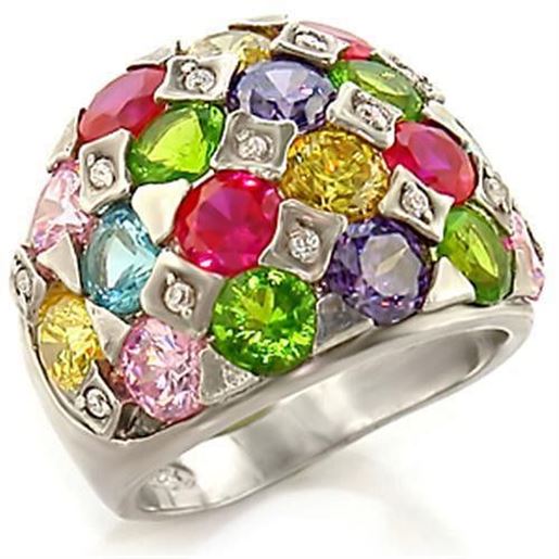 Picture of 7X150 - Brass Ring Rhodium Women AAA Grade CZ Multi Color