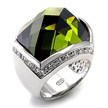 Picture of 7X156 - 925 Sterling Silver Ring Rhodium Women AAA Grade CZ Olivine color