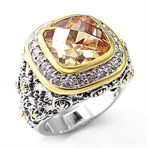 Picture of 7X181 - 925 Sterling Silver Ring Reverse Two-Tone Women AAA Grade CZ Champagne