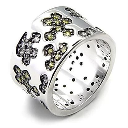 Picture of 7X229 - 925 Sterling Silver Ring Rhodium + Ruthenium Women AAA Grade CZ Olivine color