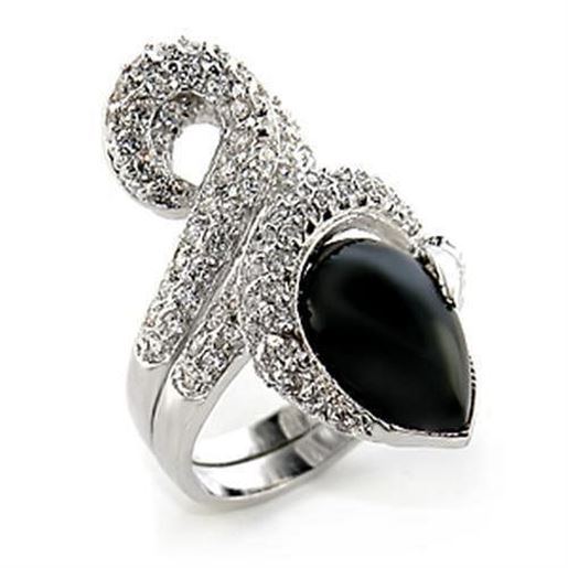 Picture of 80207 - Brass Ring Rhodium Women Semi-Precious Jet