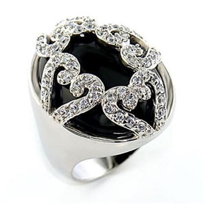 Picture of 80514 - Brass Ring Rhodium Women Semi-Precious Jet