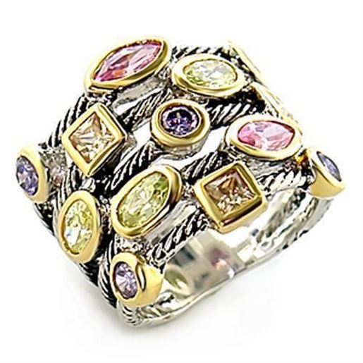 Picture of 8X049 - Brass Ring Reverse Two-Tone Women AAA Grade CZ Multi Color