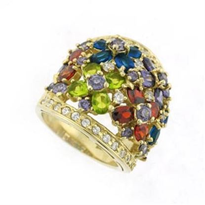 Picture of 8X114 - 925 Sterling Silver Ring Gold Women AAA Grade CZ Multi Color