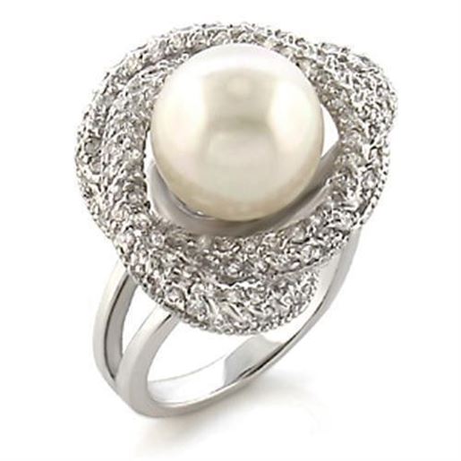 Picture of 9W005 - Brass Ring Rhodium Women Synthetic White