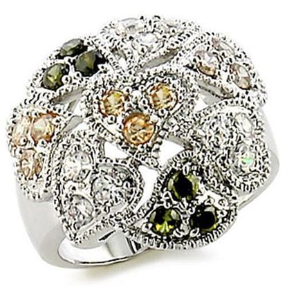 Picture of 9W147 - Brass Ring Rhodium Women AAA Grade CZ Multi Color