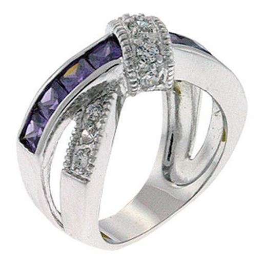 Picture of 9X036 - Brass Ring Rhodium Women AAA Grade CZ Amethyst