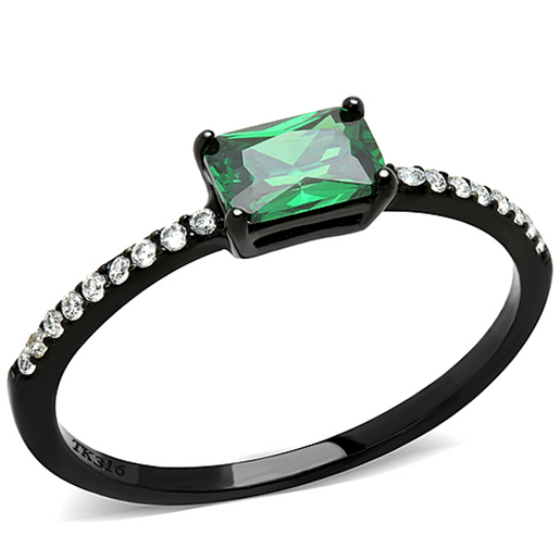 Picture of DA010 - Stainless Steel Ring IP Black(Ion Plating) Women AAA Grade CZ Emerald