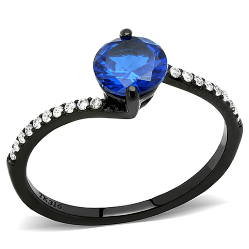 Picture of DA012 - Stainless Steel Ring IP Black(Ion Plating) Women Synthetic London Blue