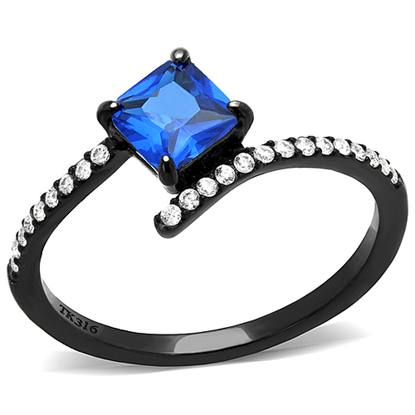 Picture of DA016 - Stainless Steel Ring IP Black(Ion Plating) Women Synthetic London Blue