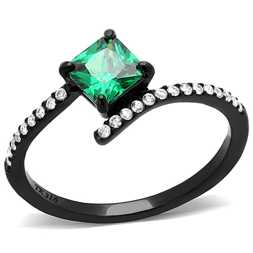 Picture of DA017 - Stainless Steel Ring IP Black(Ion Plating) Women AAA Grade CZ Emerald