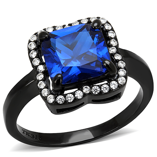 Picture of DA027 - Stainless Steel Ring IP Black(Ion Plating) Women Synthetic London Blue