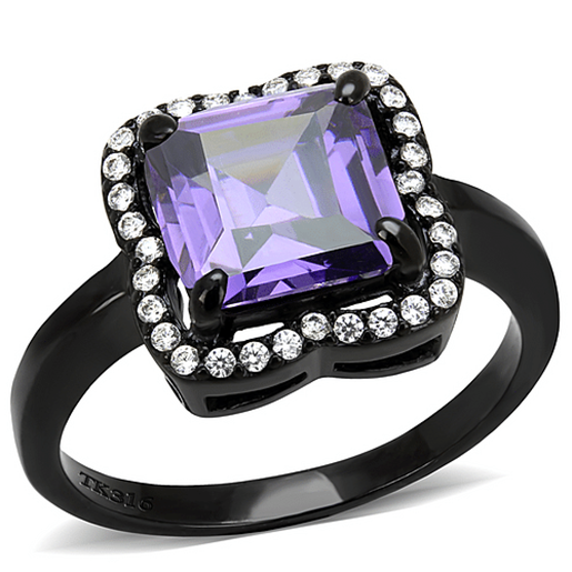 Picture of DA028 - Stainless Steel Ring IP Black(Ion Plating) Women AAA Grade CZ Amethyst