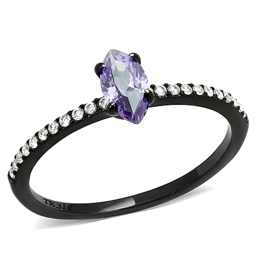 Picture of DA032 - Stainless Steel Ring IP Black(Ion Plating) Women AAA Grade CZ Amethyst