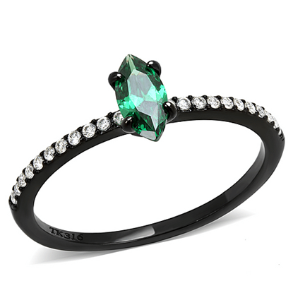 Picture of DA033 - Stainless Steel Ring IP Black(Ion Plating) Women AAA Grade CZ Emerald