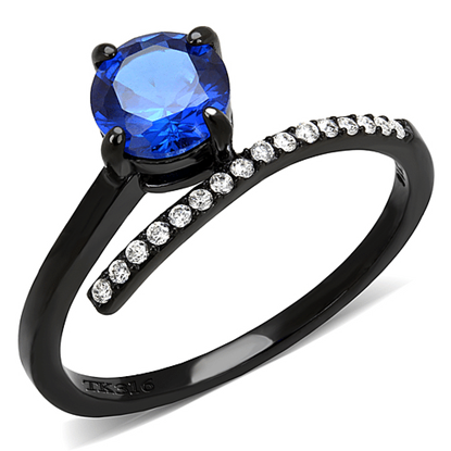 Picture of DA038 - Stainless Steel Ring IP Black(Ion Plating) Women Synthetic London Blue