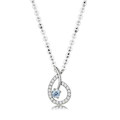 Picture of DA090 - Stainless Steel Chain Pendant High polished (no plating) Women AAA Grade CZ Sea Blue