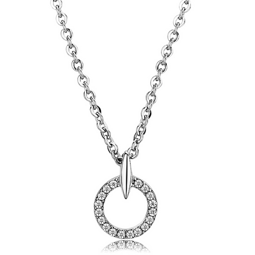 Picture of DA091 - Stainless Steel Chain Pendant High polished (no plating) Women AAA Grade CZ Clear