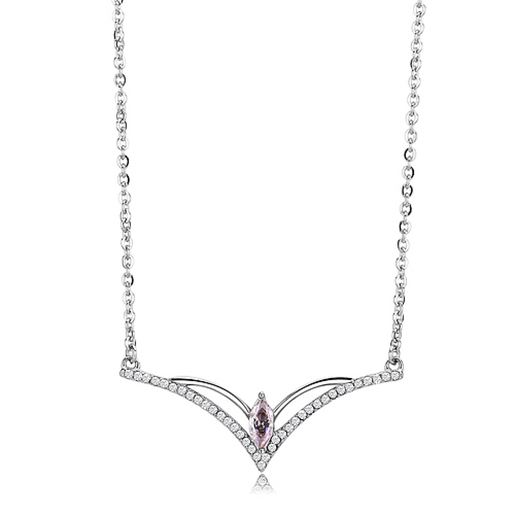 Picture of DA094 - Stainless Steel Chain Pendant High polished (no plating) Women AAA Grade CZ Light Rose