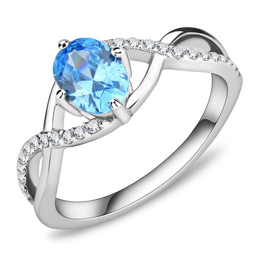 Picture of DA117 - Stainless Steel Ring High polished (no plating) Women AAA Grade CZ Sea Blue