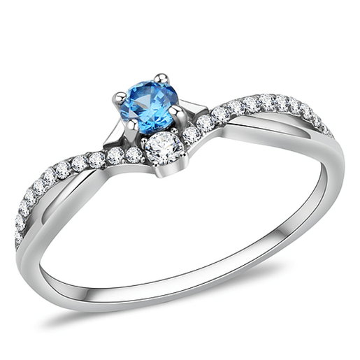 Picture of DA120 - Stainless Steel Ring High polished (no plating) Women AAA Grade CZ Sea Blue