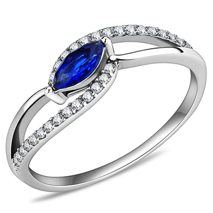 Picture of DA122 - Stainless Steel Ring High polished (no plating) Women AAA Grade CZ London Blue