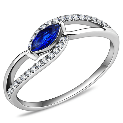 Picture of DA122 - Stainless Steel Ring High polished (no plating) Women AAA Grade CZ London Blue