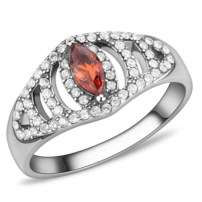 Picture of DA123 - Stainless Steel Ring High polished (no plating) Women AAA Grade CZ Orange