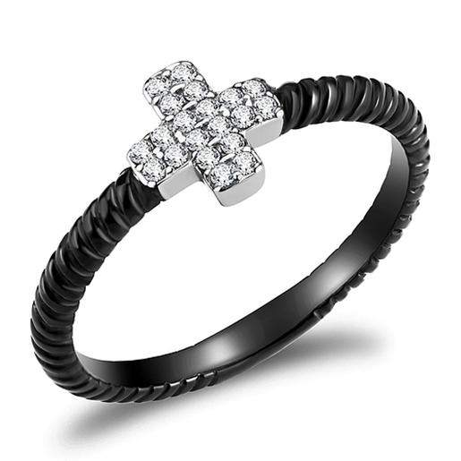 Picture of DA127 - Stainless Steel Ring Two-Tone IP Black (Ion Plating) Women AAA Grade CZ Clear