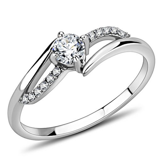 Picture of DA144 - Stainless Steel Ring High polished (no plating) Women AAA Grade CZ Clear