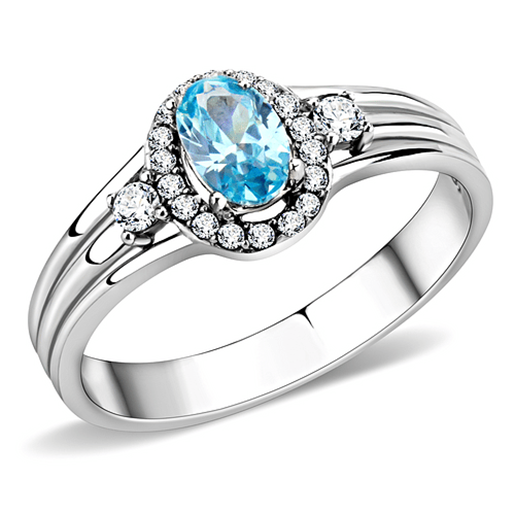 Picture of DA166 - Stainless Steel Ring High polished (no plating) Women AAA Grade CZ Sea Blue