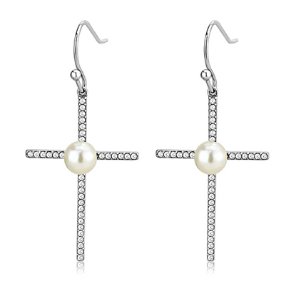 Picture of DA192 - Stainless Steel Earrings High polished (no plating) Women Synthetic White