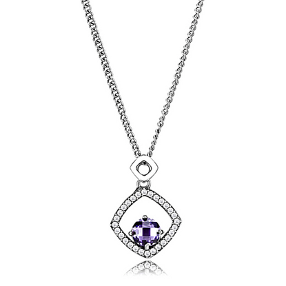 Picture of DA229 - Stainless Steel Chain Pendant High polished (no plating) Women AAA Grade CZ Amethyst