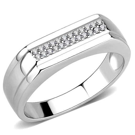 Picture of DA251 - Stainless Steel Ring High polished (no plating) Men AAA Grade CZ Clear